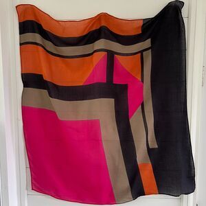 Scarf Geometric Black Pink Orange Olive Retro Head Neck Wrap Shawl Square 39"